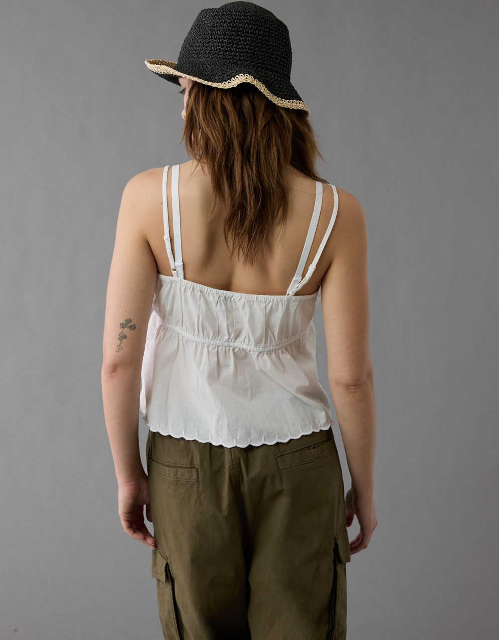 AE Tie Front Embroidered Tank Top