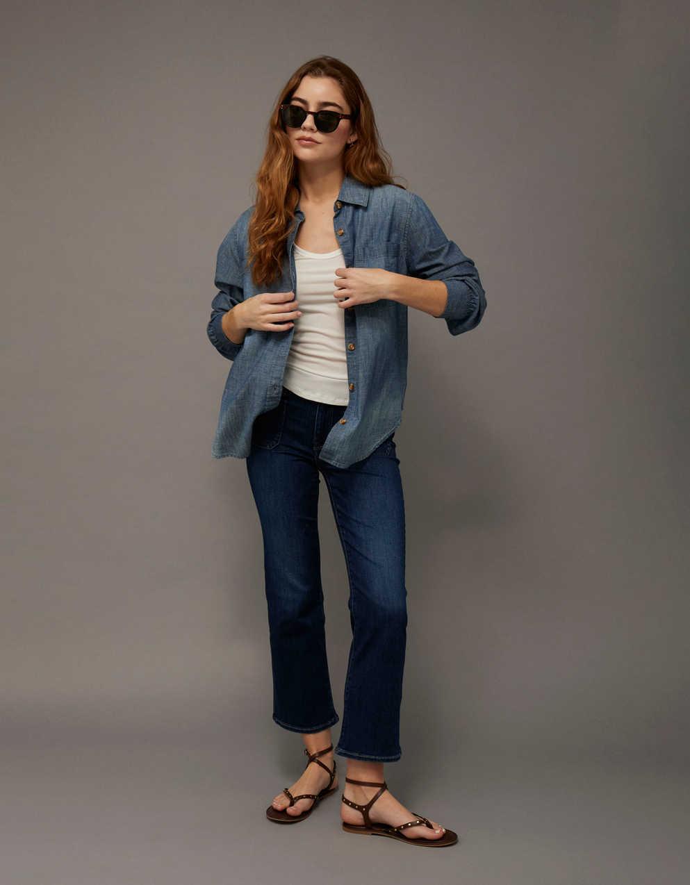 AE Bestie Long-Sleeve Button-Up Shirt