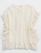 Aerie Embroidered Scalloped Pullover