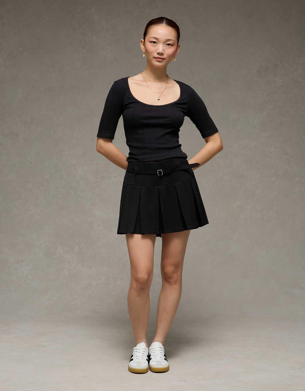 AE It Knit Low-Rise Belted Pleated Skort