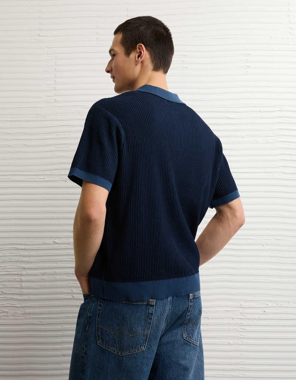 AE Striped Button-Up Sweater Polo