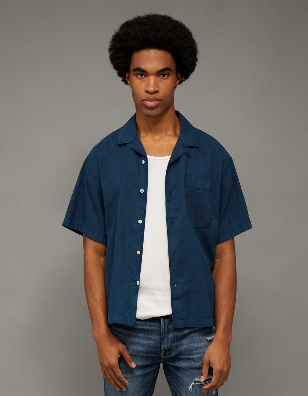 AE Relaxed Fit Linen-Blend Camp Collar Shirt