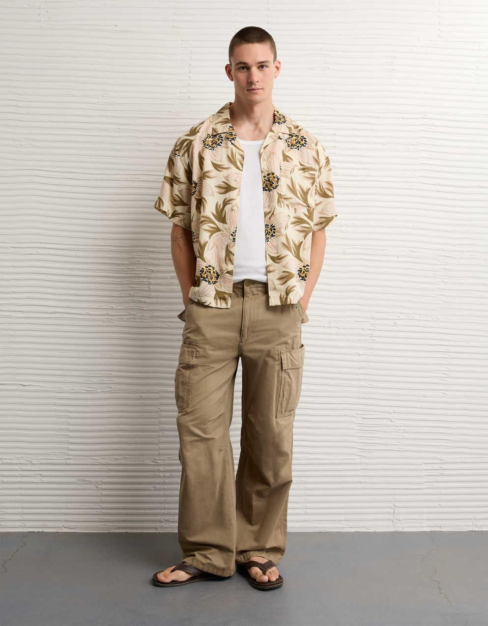 AE Relaxed Fit Camp Collar Button-Up Shirt