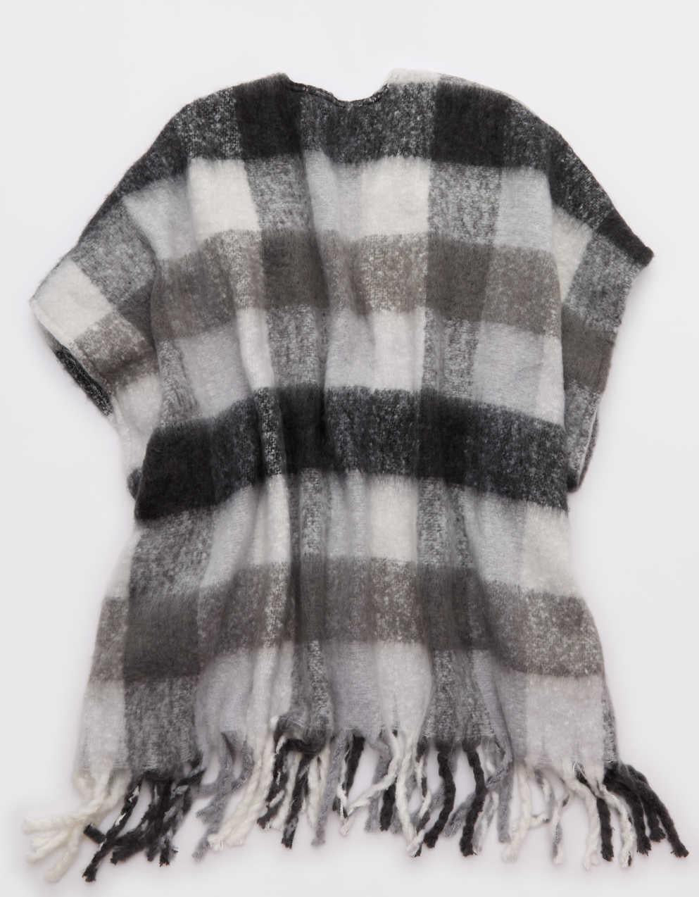 Aerie Fringe Plaid Cape