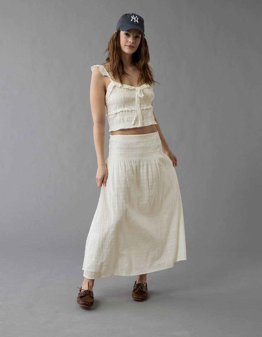 AE High-Waisted Smocked Maxi Skirt
