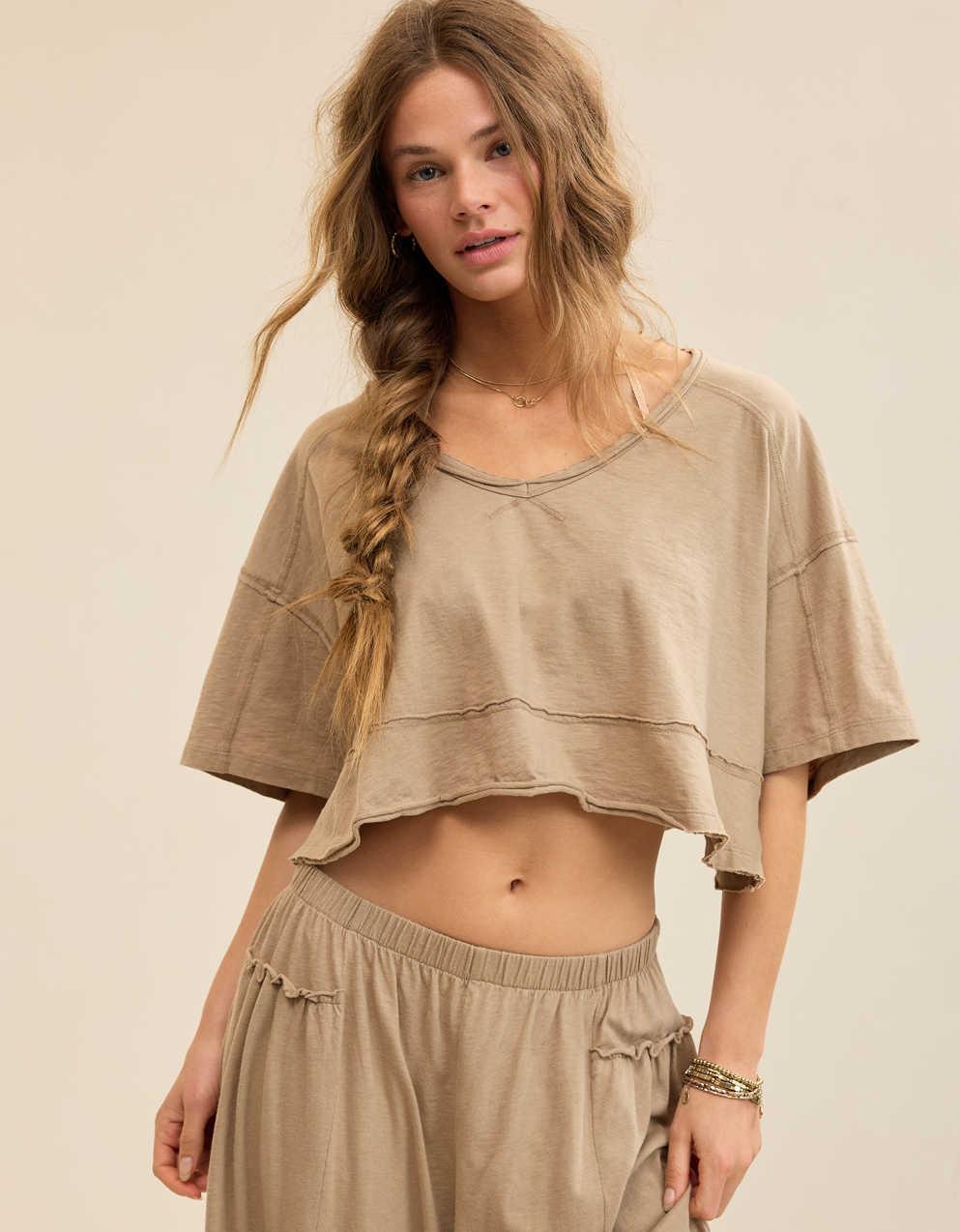 Aerie Happiest Cropped V Neck T-Shirt