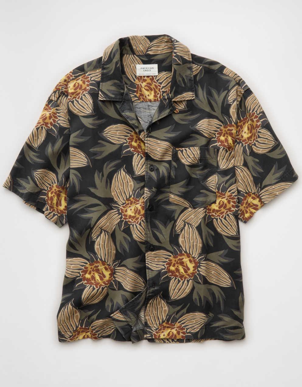 AE Relaxed Fit Camp Collar Button-Up Shirt