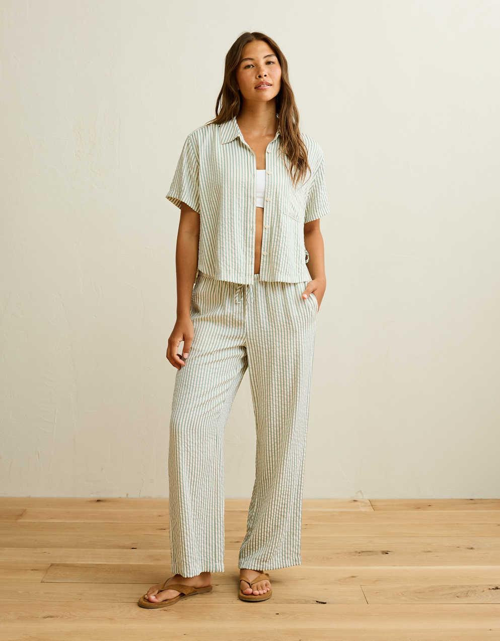 AE Short-Sleeve Side-Tie Button-Up Shirt