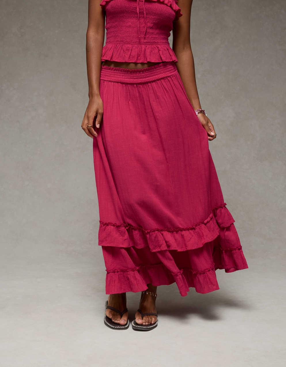 AE Mid-Rise Tiered Ruffle Maxi Skirt