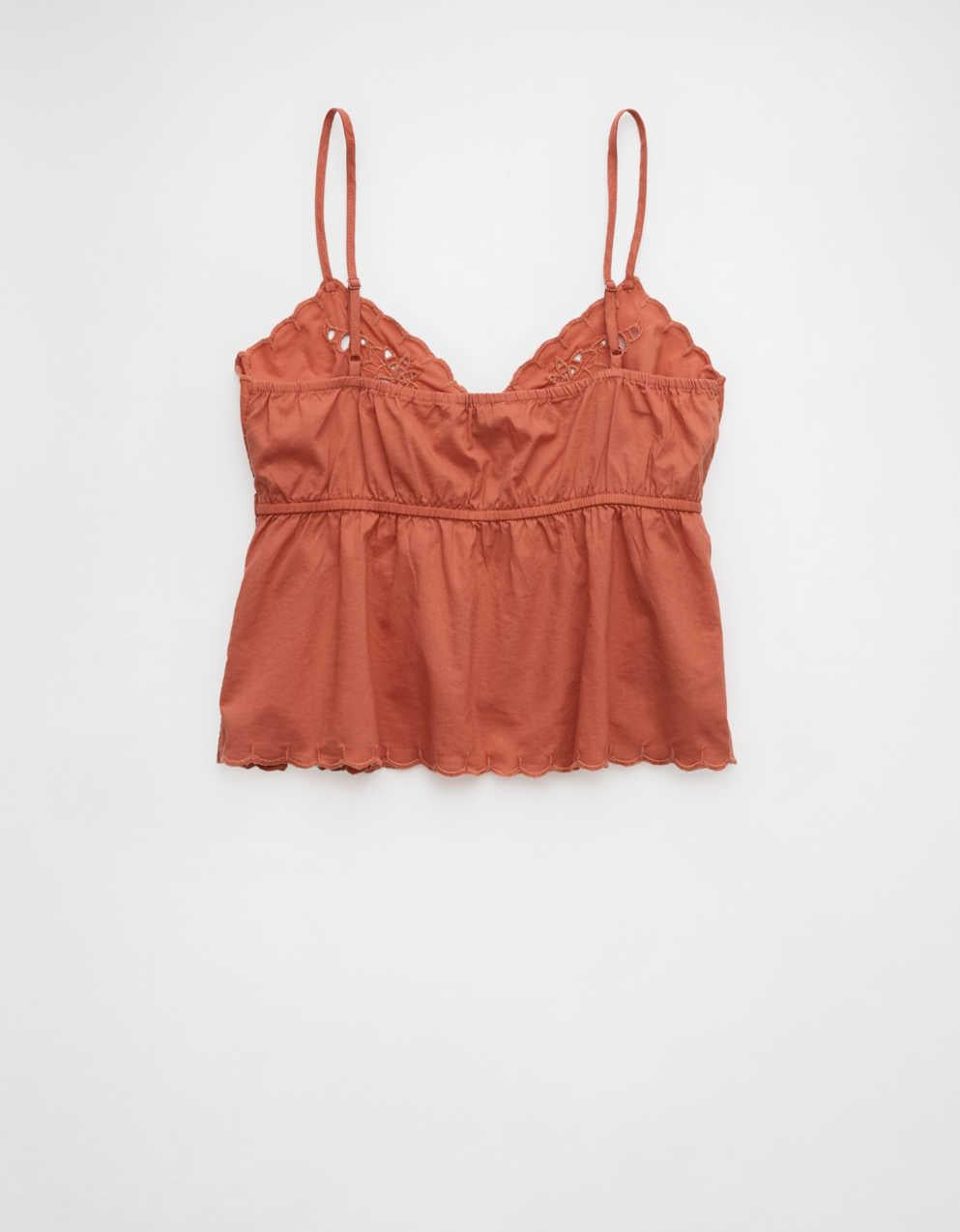 AE Tie Front Embroidered Tank Top