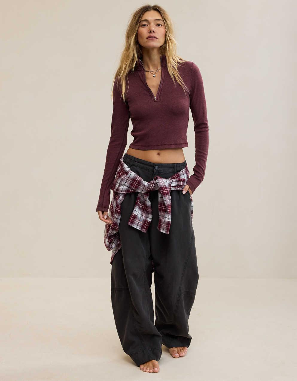 Aerie Long Sleeve Quarter Zip T-Shirt