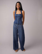 AE Square Neck Button-Up Denim Vest