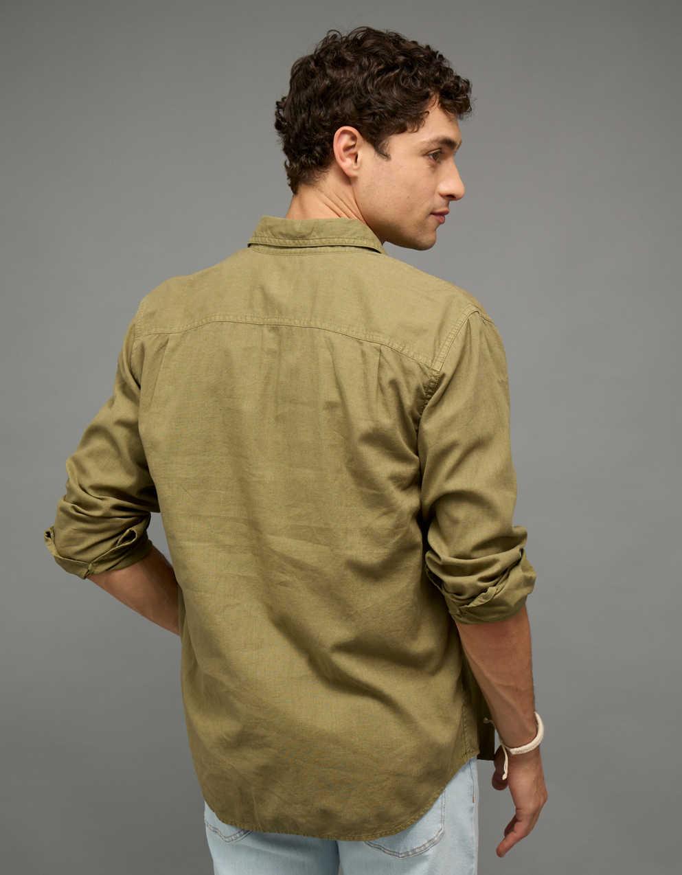 AE Standard Fit Linen-Blend Button-Up Shirt