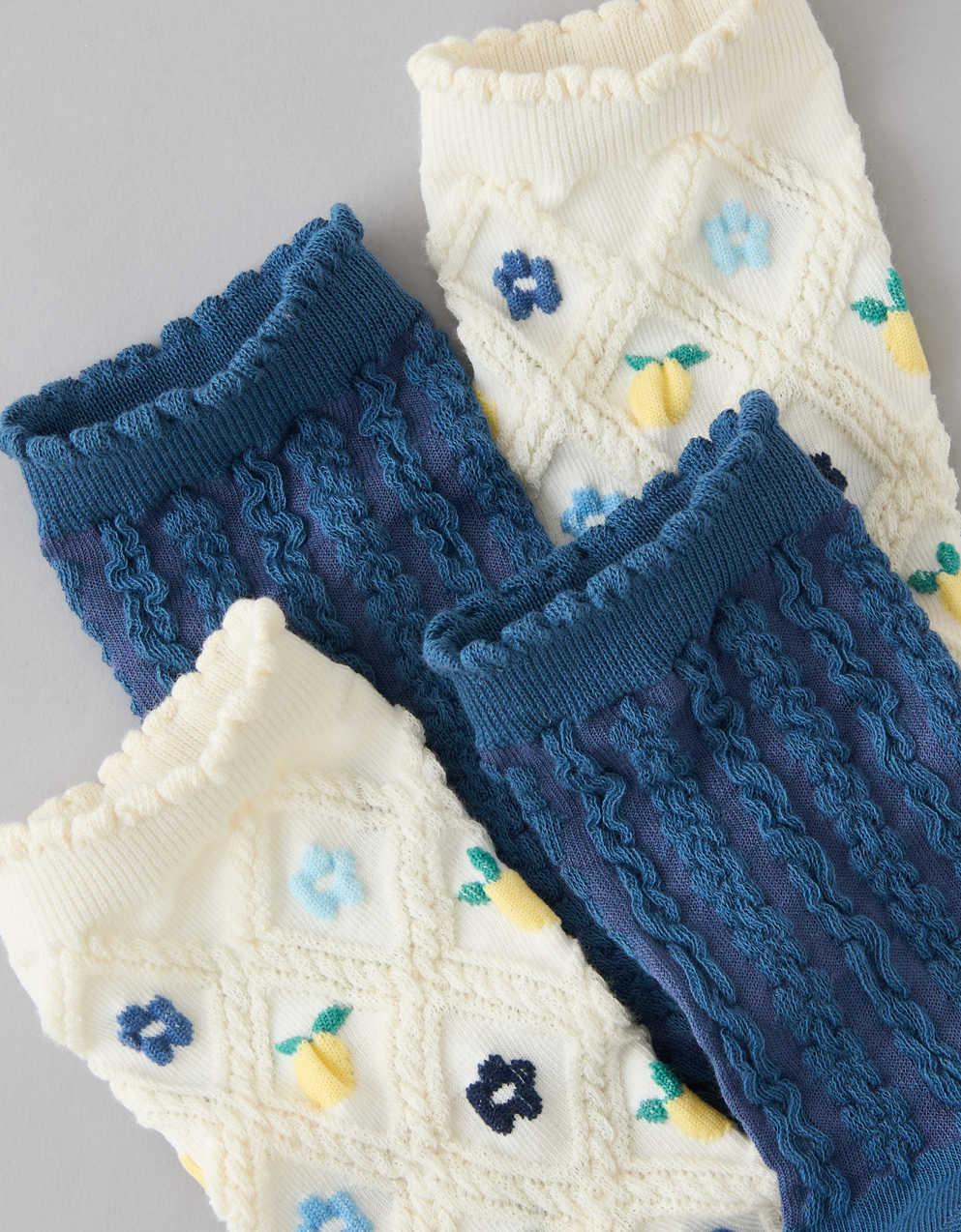 AE Textured Cropped Crew Socks 2-Pack