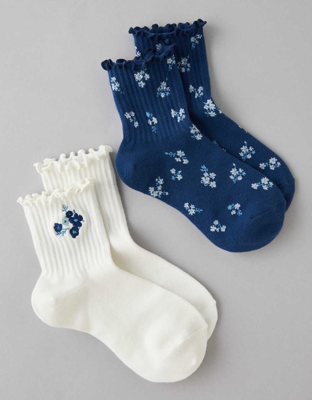 AE Floral Cropped Crew Socks 2-Pack
