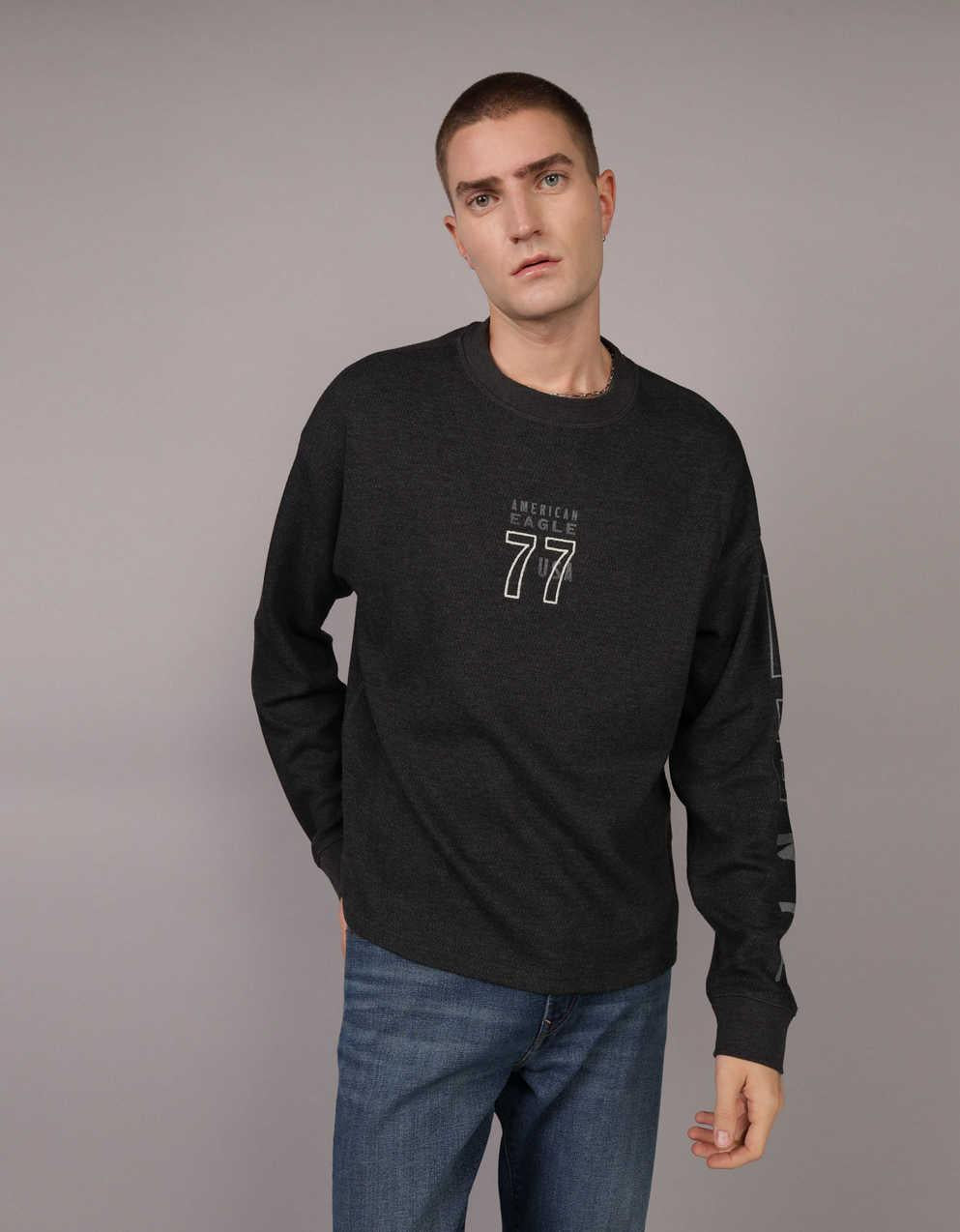 AE Oversized Long-Sleeve Elevated Logo Graphic Thermal T-Shirt