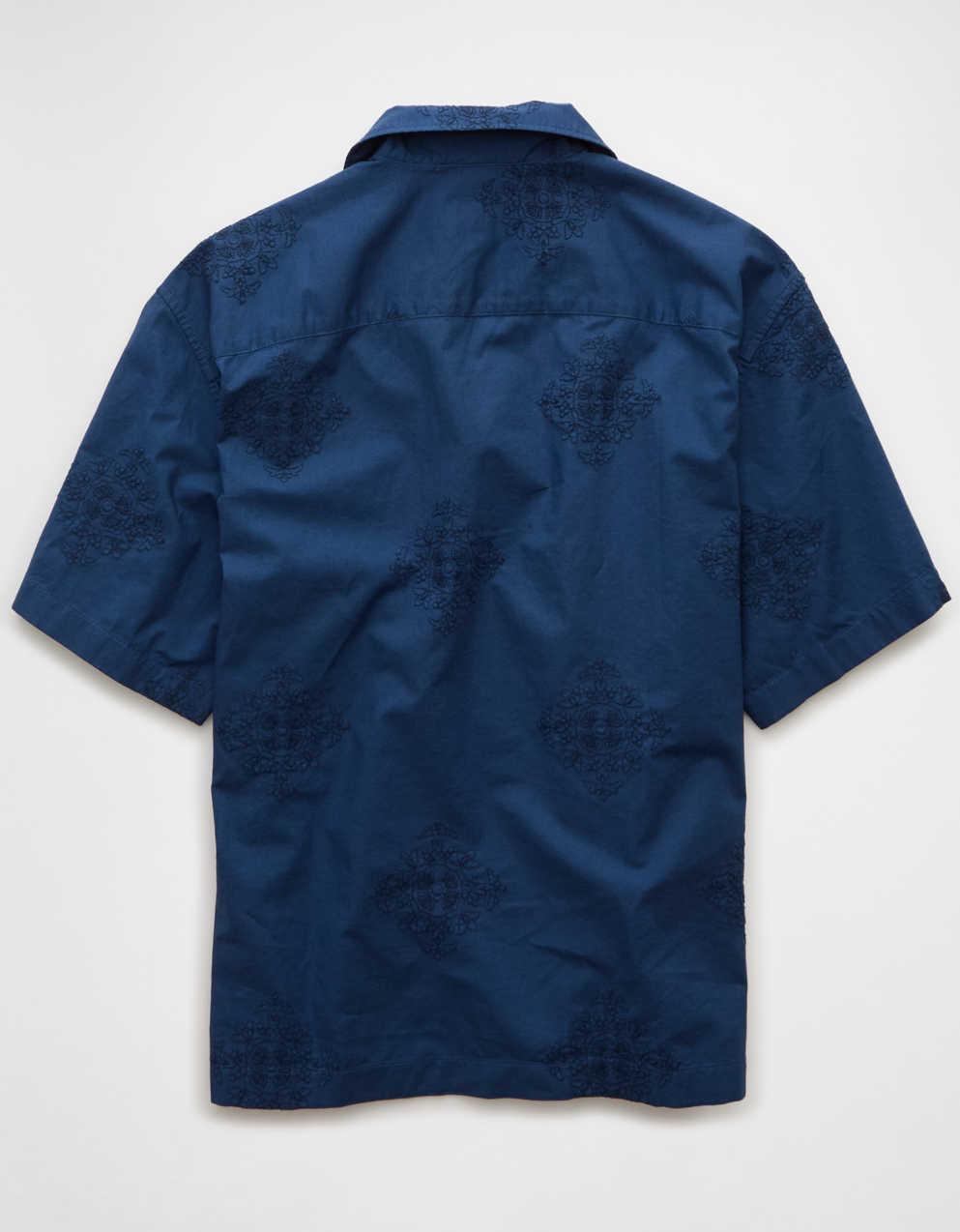 AE Poolside Linen-Blend Printed Button-Up Shirt