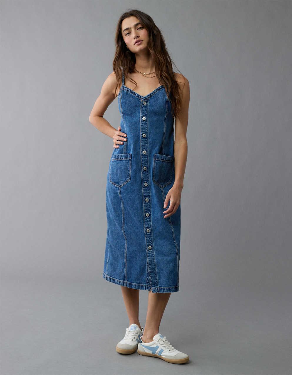 AE Denim Button-Up Midi Dress
