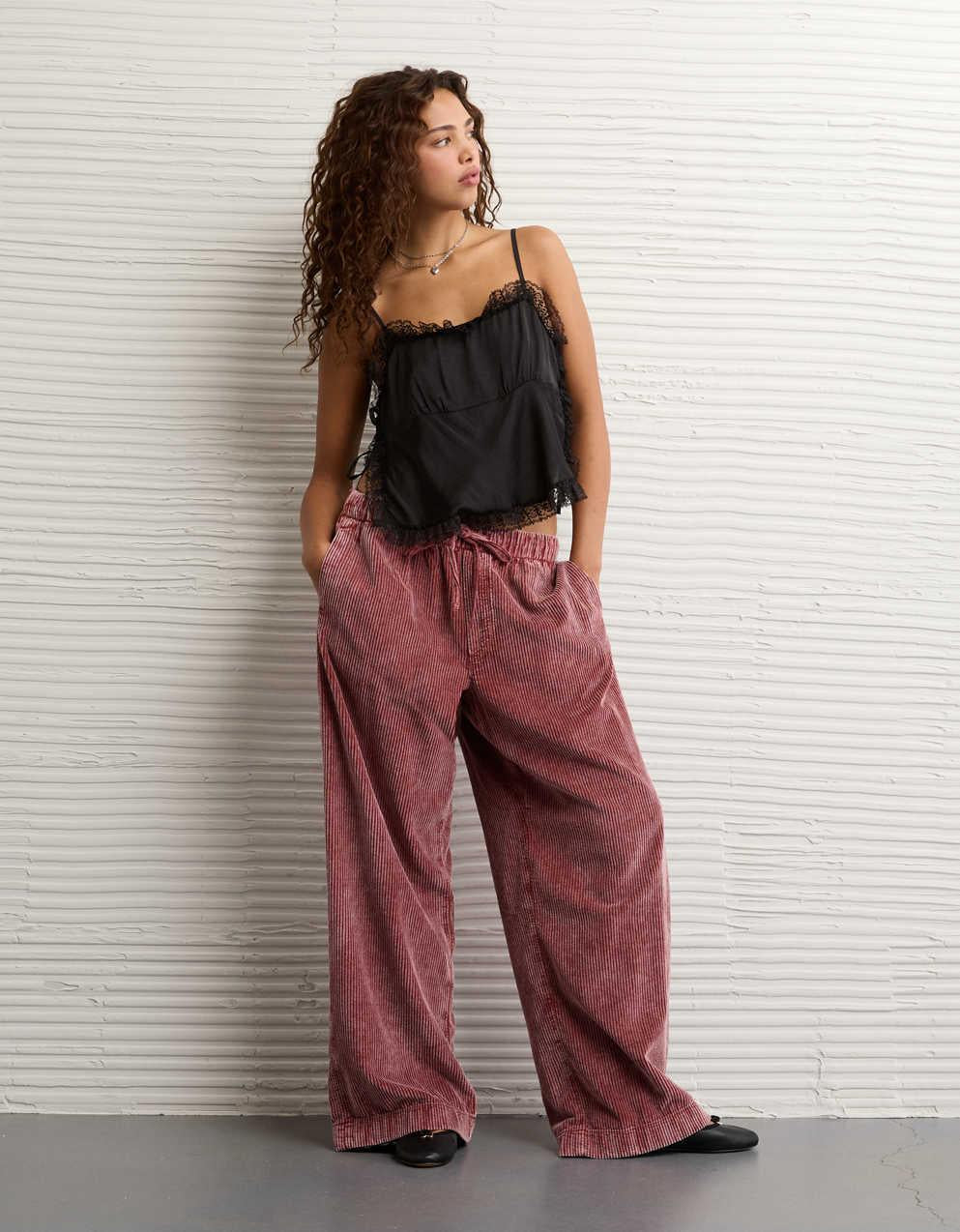 AE Stretch Corduroy Low-Rise Baggy Wide-Leg Pant