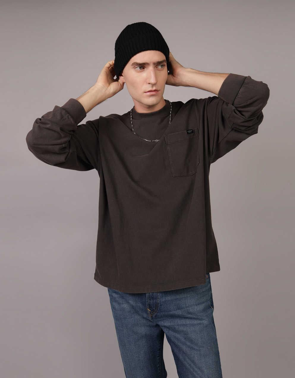 AE Oversized Long-Sleeve Heavyweight Pocket T-Shirt