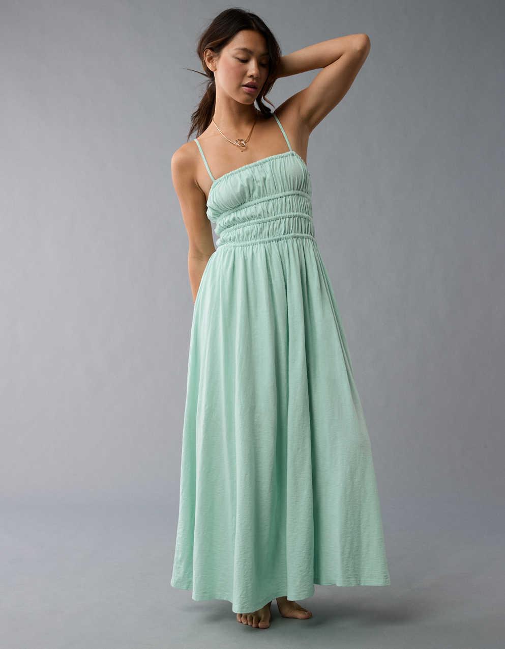 AE Sunchaser Knit Smocked Bodice Midi Dress