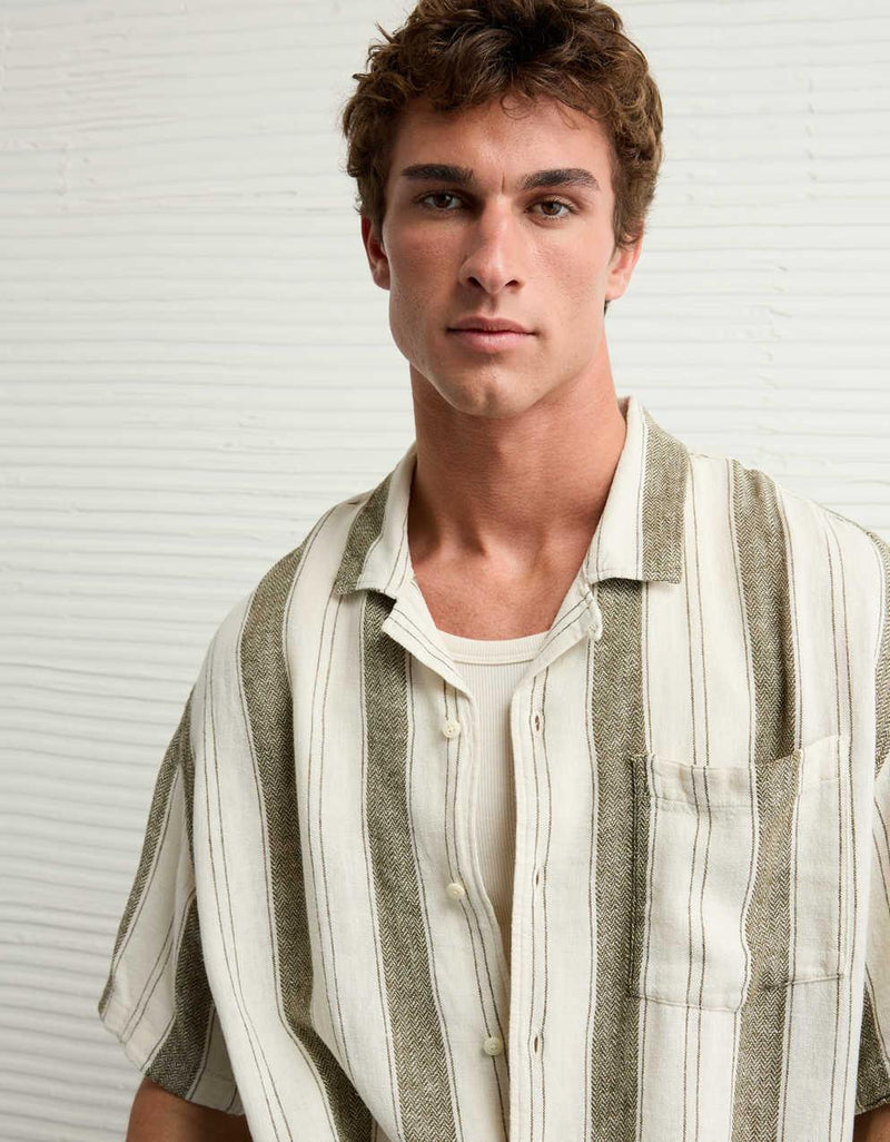 AE Poolside Linen-Blend Striped Button-Up Shirt
