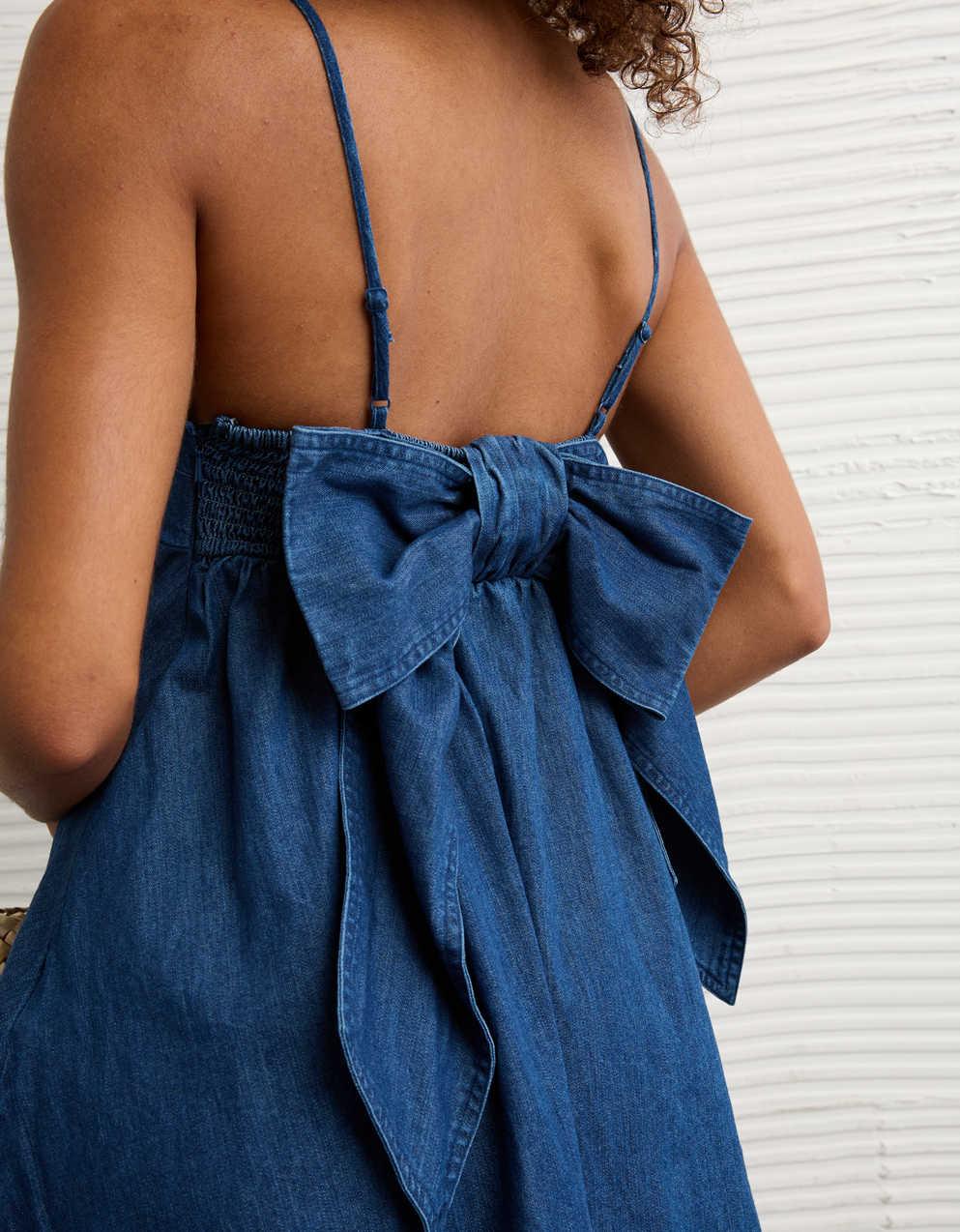 AE Denim Bow Back Babydoll Mini Dress