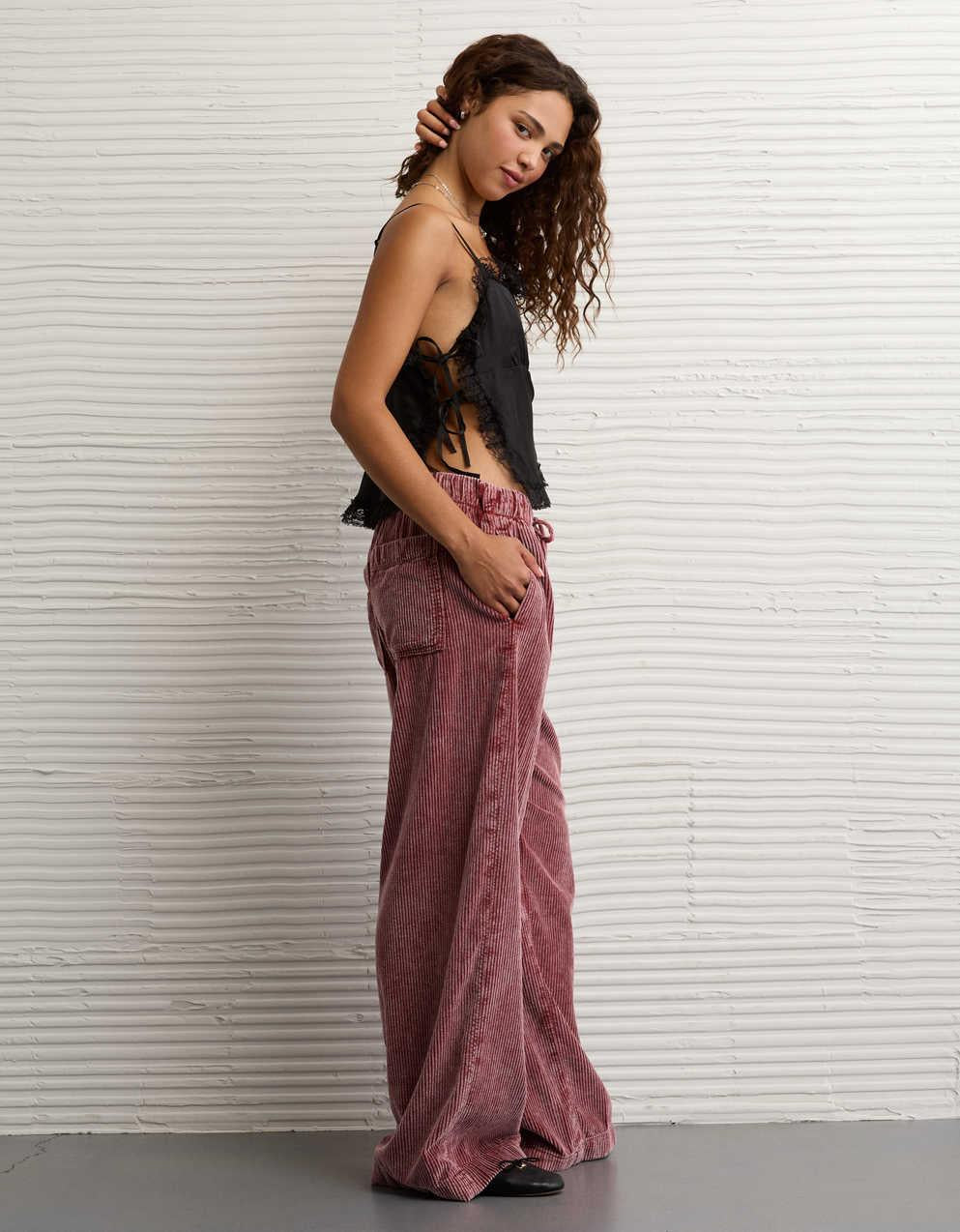 AE Stretch Corduroy Low-Rise Baggy Wide-Leg Pant