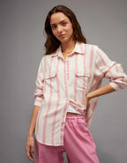 AE Bestie Linen-Blend Button-Up Shirt