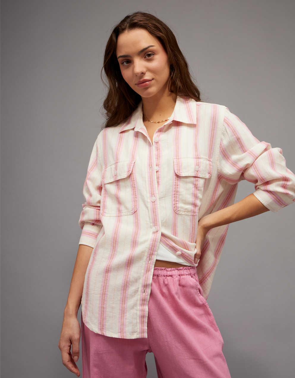 AE Bestie Linen-Blend Button-Up Shirt