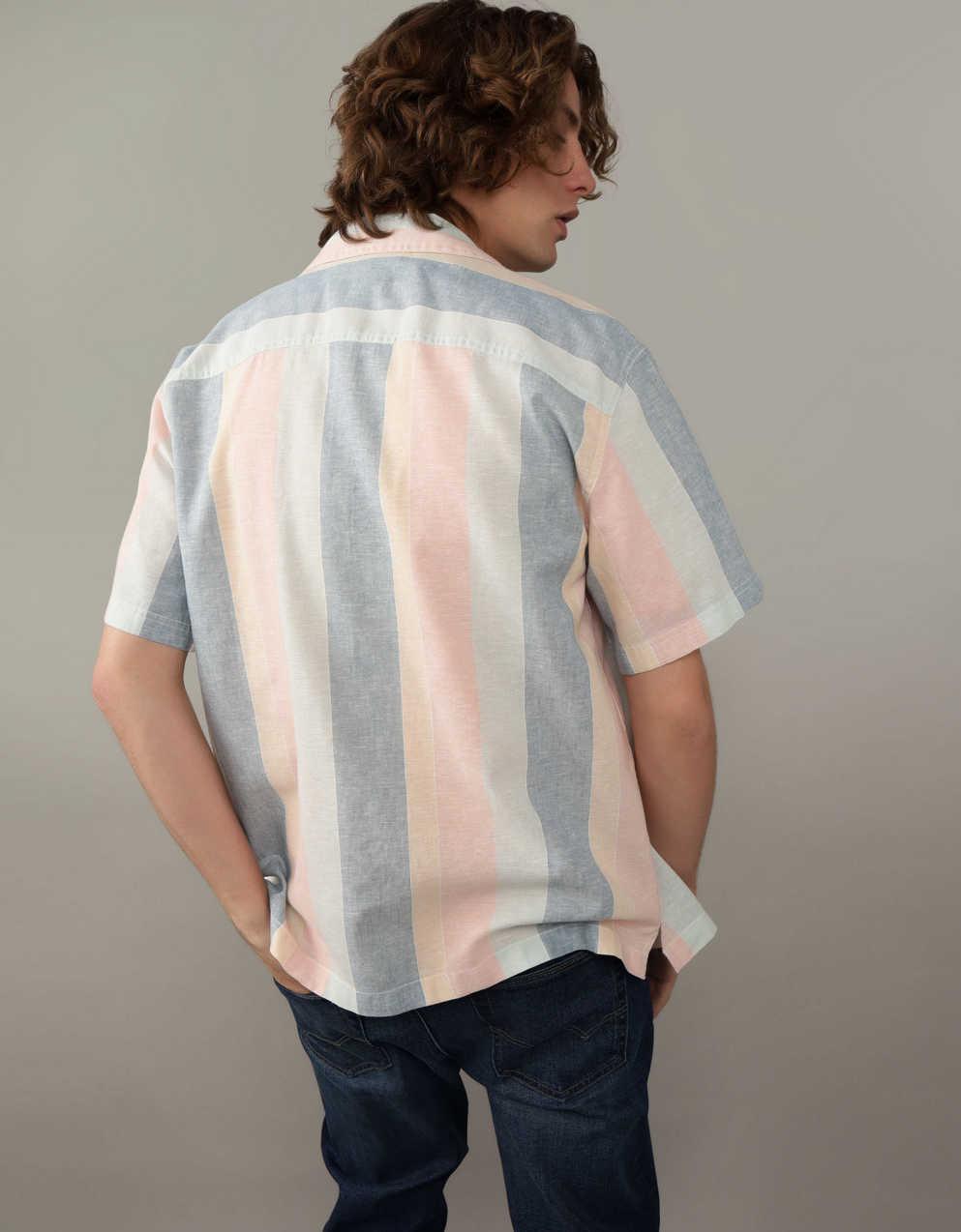AE Poolside Linen-Blend Striped Button-Up Shirt