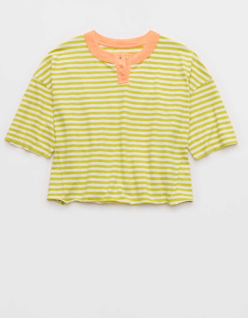 Aerie Remix Henley Cropped T-Shirt