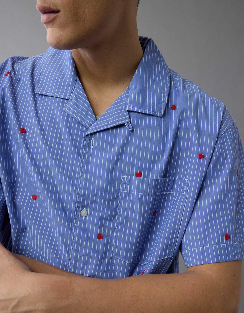 AE Pride Poolside Embroidered Striped Button-Up Shirt