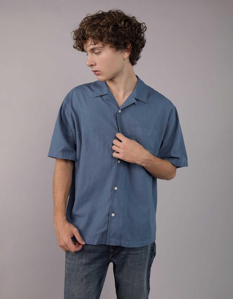 AE Poolside Linen-Blend Button-Up Shirt