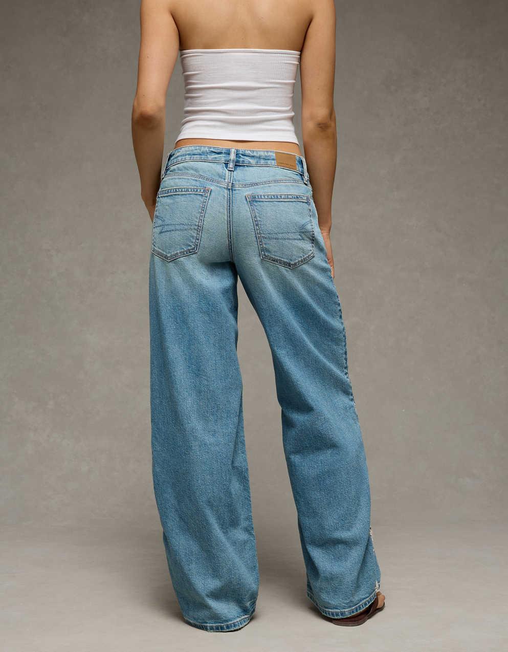 AE Low-Rise Lace Trim Baggy Ultra-Wide Leg Jean