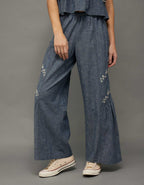 AE Stretch High-Waisted Embroidered Wide-Leg Pant