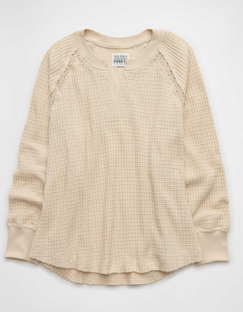 AE Big Hug Notch Neck Waffle Sweatshirt