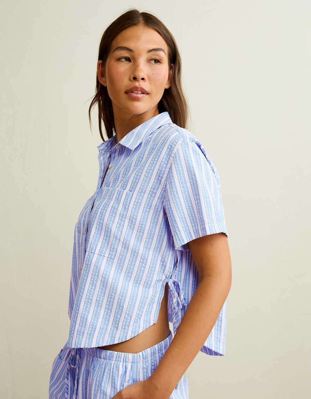 AE Short-Sleeve Side-Tie Button-Up Shirt