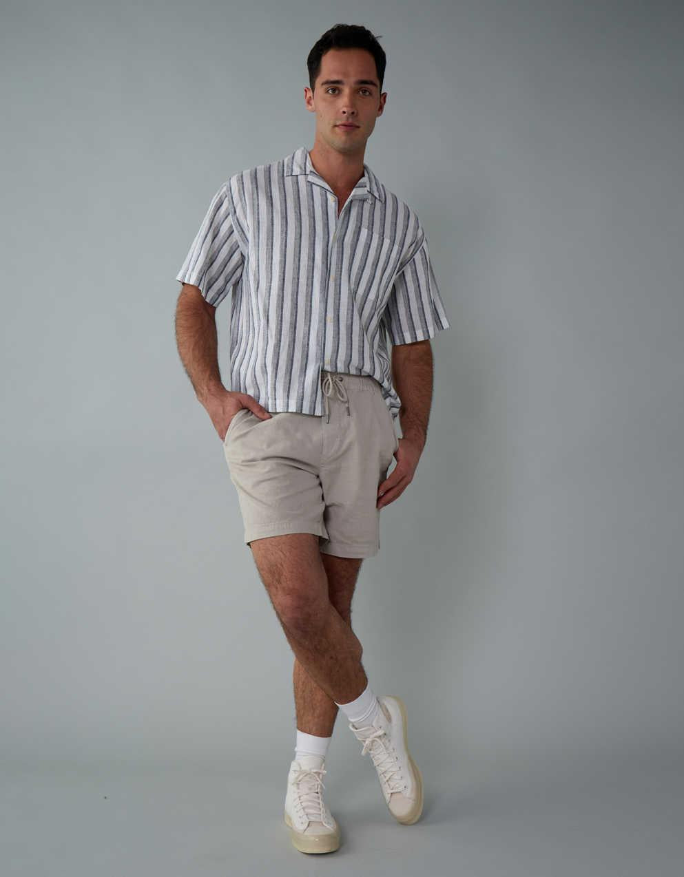 AE Poolside Linen-Blend Button-Up Shirt