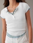 AE Cropped Henley Hey Baby Tee