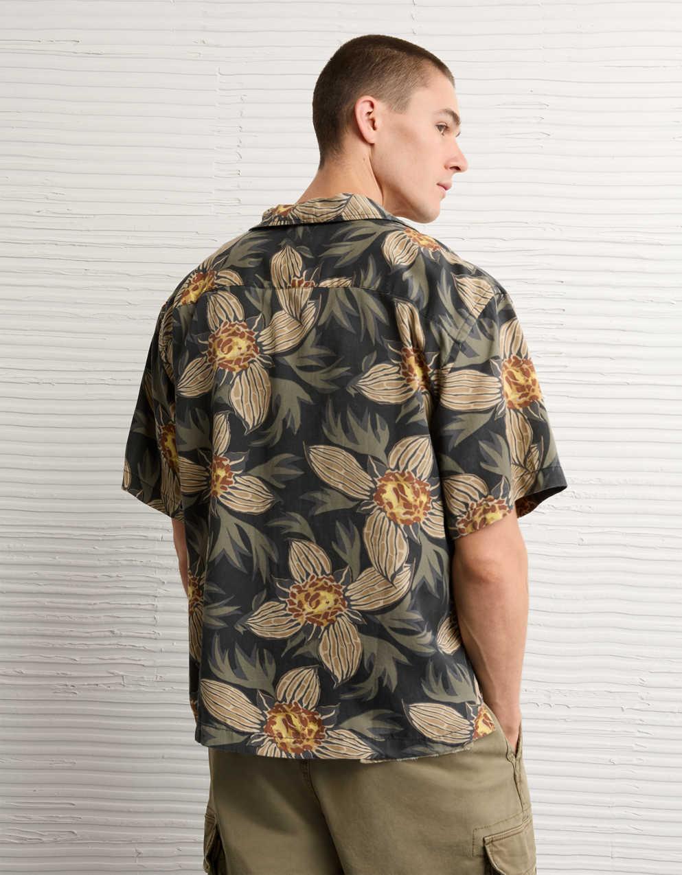 AE Relaxed Fit Camp Collar Button-Up Shirt