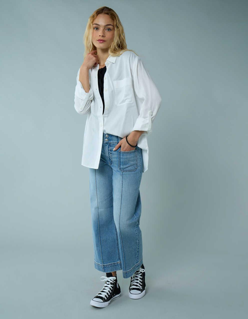 AE Bestie Long-Sleeve Button-Up Shirt