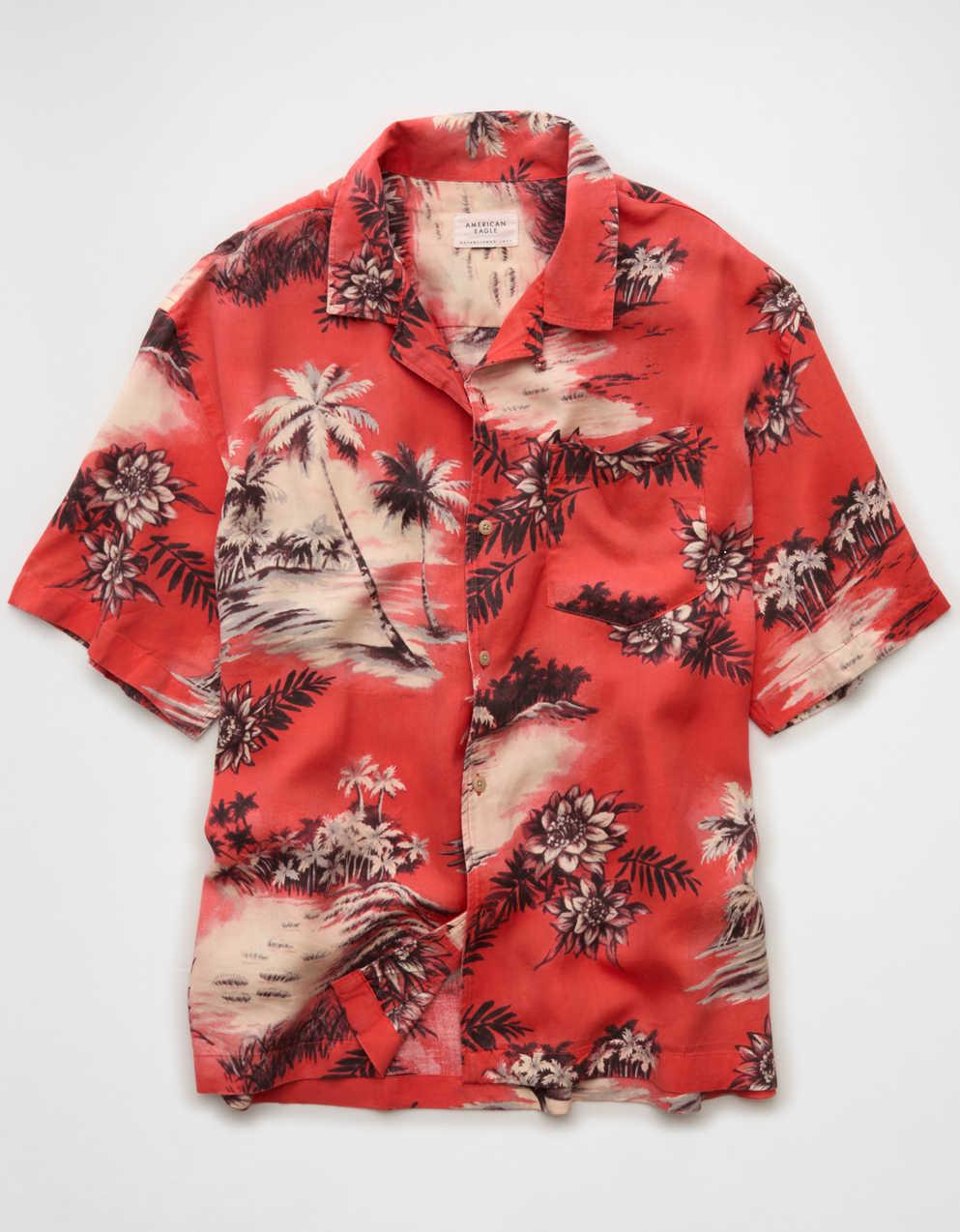 AE Relaxed Fit Camp Collar Button-Up Shirt