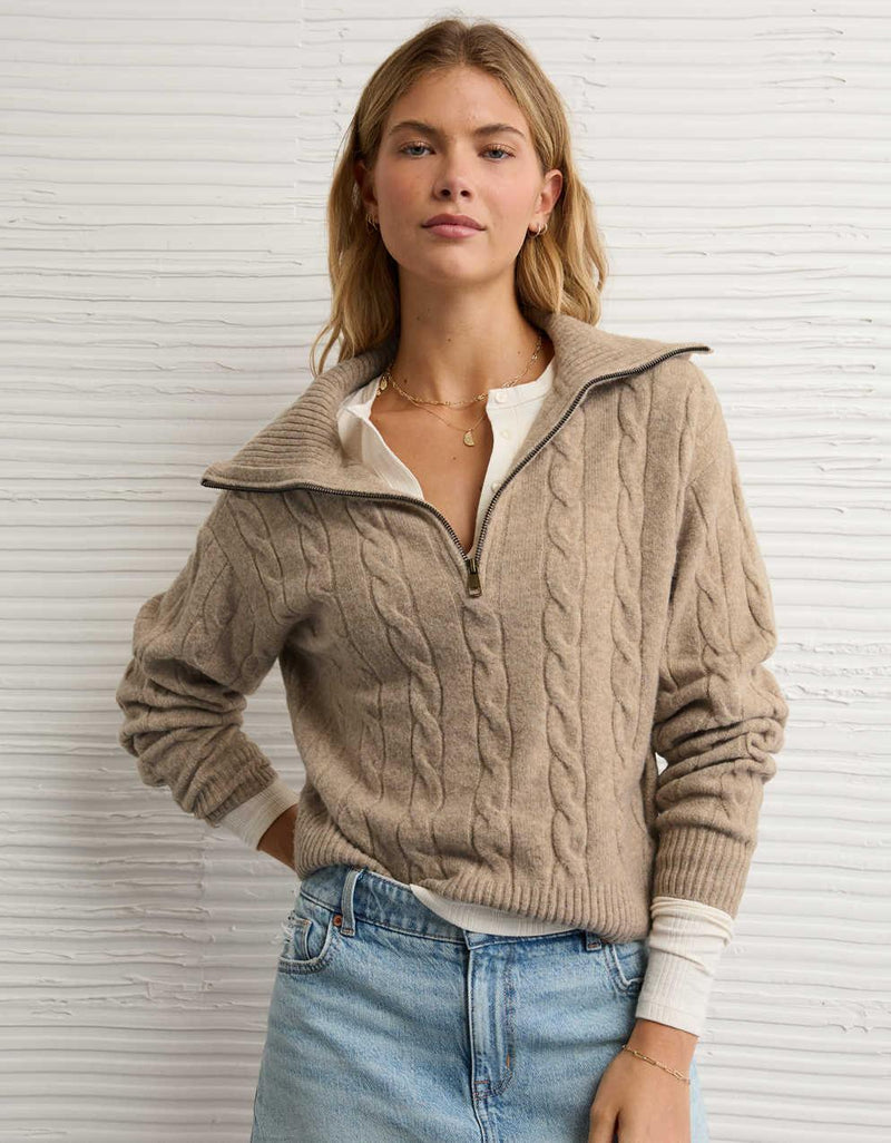 AE Cable-Knit Quarter-Zip Sweater